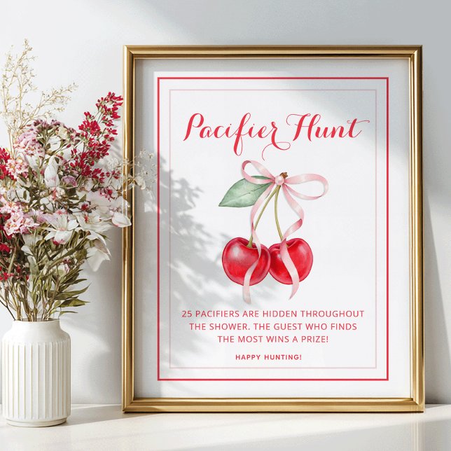 Spelsignatur för Cherry Baby Shower Nappar Hunt-ma Poster (Pacifier Hunt Game)