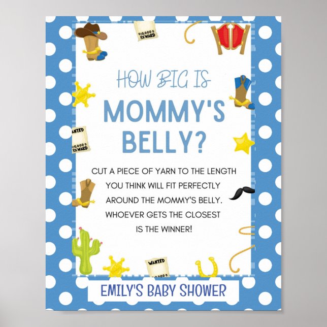 Spelskylt för Cute Cowboy Baby Shower Poster (Framsidan)