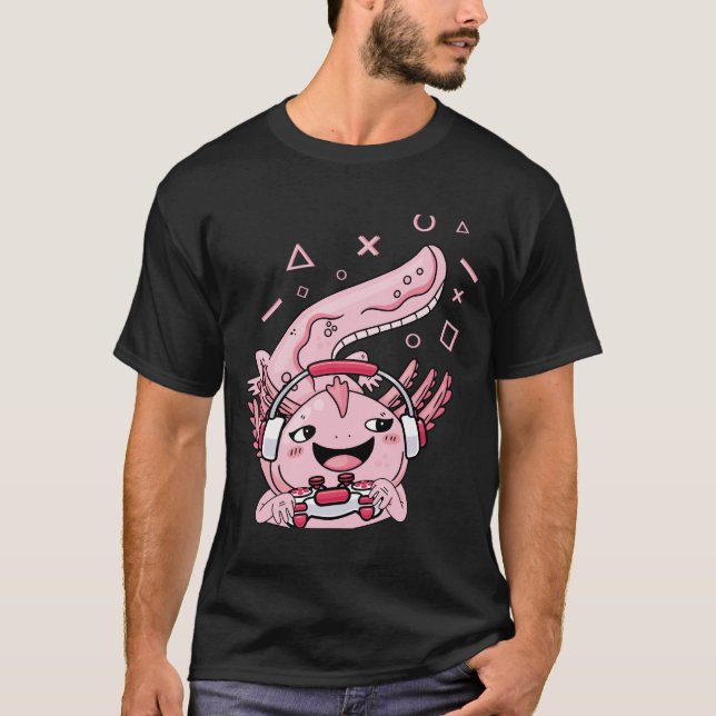Spelspel Axolotl Cute Tecknad Axolotl Spelare T Shirt (Framsida)