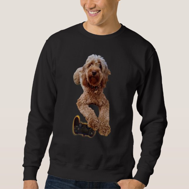 Spelspel Cavapoo Puppy Hund Gamer Lång Ärmad Tröja (Framsida)
