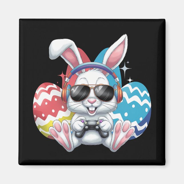 Spelspel i glad påsk Bunny Rabbit Gaming Gamer Magnet (Framsidan)