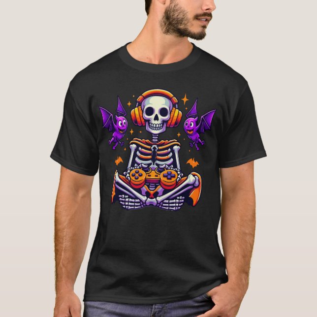 Spelspel i Halloween-skelettspel T Shirt (Framsida)