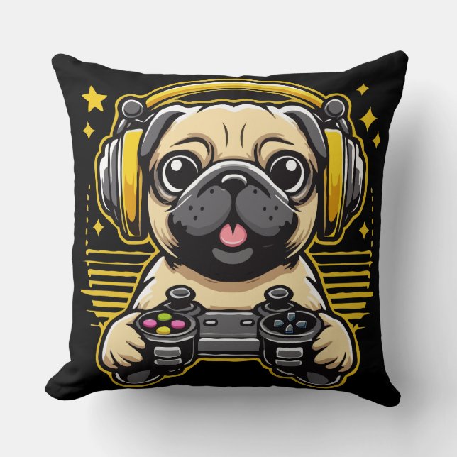 Spelspelaren Pug Gaming Pugs Video Game Gift Kudde (Framsida)