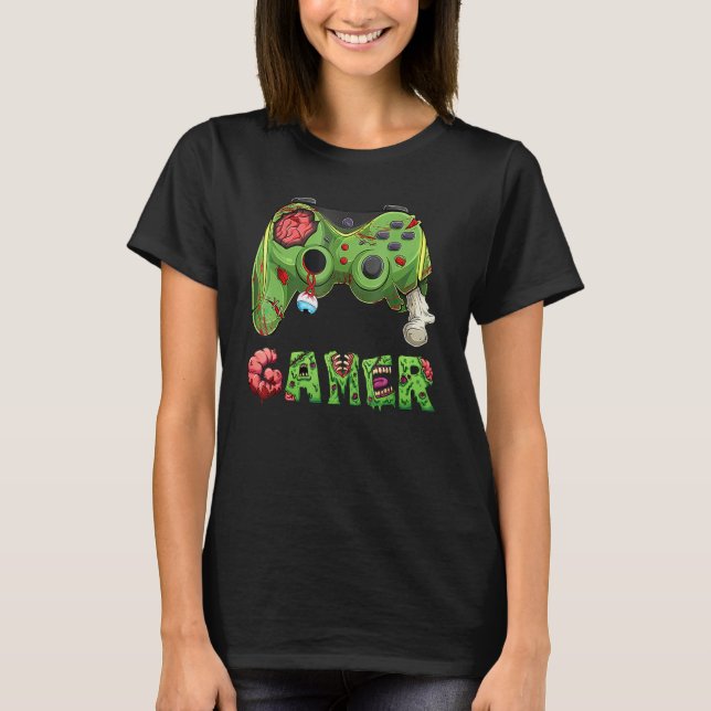 Spelspelarstyrenhet för Gamer Zombie Video Game Pl T Shirt (Framsida)