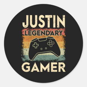 Spelspelets Personlig Namn Justin Legendary Gamer Runt Klistermärke