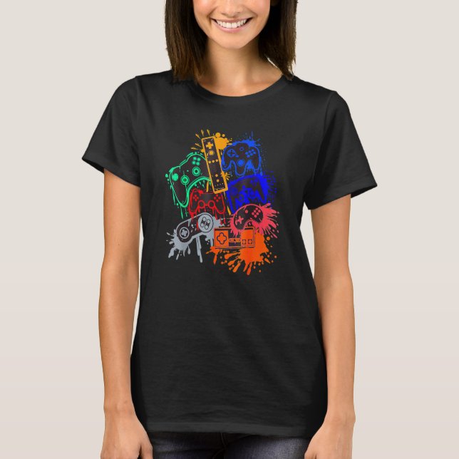 Spelspelkontroll för videospelare Färg Splat Manar T Shirt (Framsida)