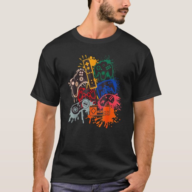 Spelspelkontroll för videospelare Färg Splat Manar T Shirt (Framsida)