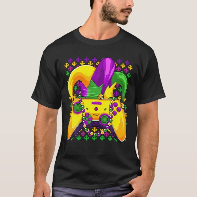 Spelspelsfunktionen Mardi Gras Video Game Controll T Shirt (Framsida)
