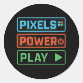 Spelsticker – Pixels Power Play Spelardäckel Runt Klistermärke