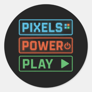 Spelsticker – Pixels Power Play Spelardäckel Runt Klistermärke