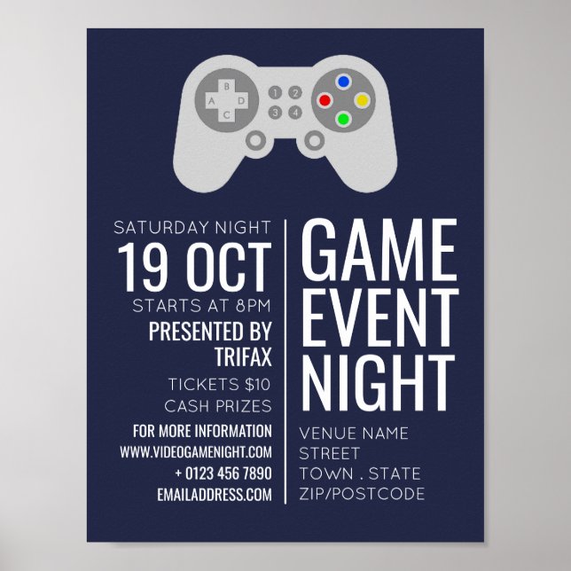 Spelstyrenhet, annonsering om videospelarhändelser poster (Framsidan)