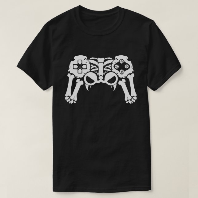 Spelstyrenhet för Halloween Skeleton Gamer Video-s T Shirt (Design framsida)