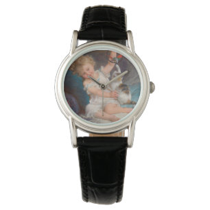 Speltid: Flickan spelar med sin Pet Kitten Armbandsur