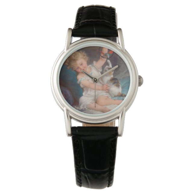 Speltid: Flickan spelar med sin Pet Kitten Armbandsur (Framsida)