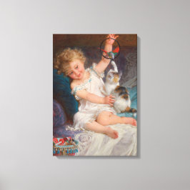 Speltid: Flickan spelar med sin Pet Kitten Canvastryck