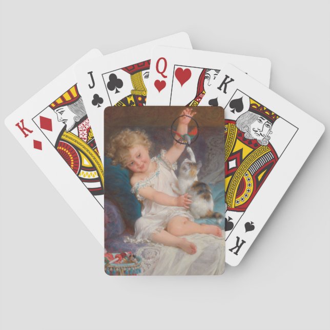 Speltid: Flickan spelar med sin Pet Kitten Casinokort (Baksidan)