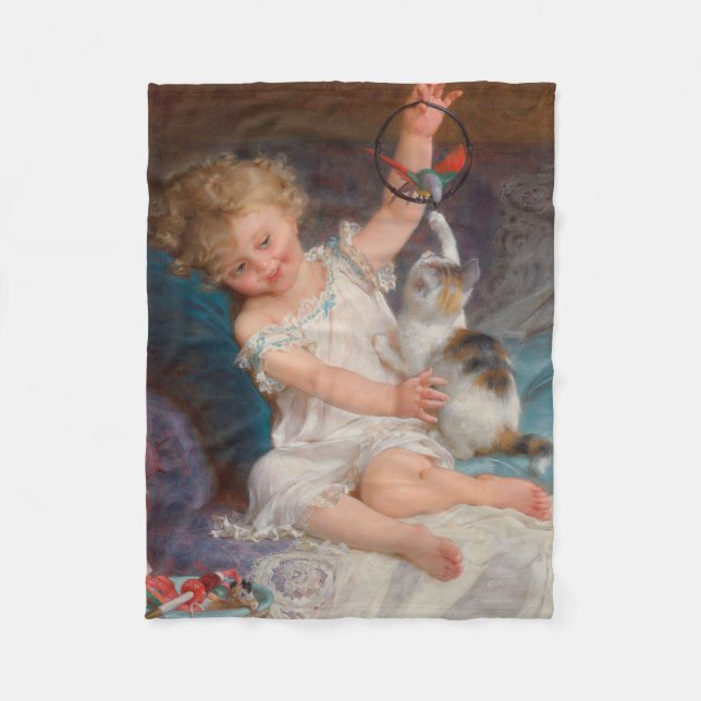 Speltid: Flickan spelar med sin Pet Kitten Fleecefilt (Framsidan)