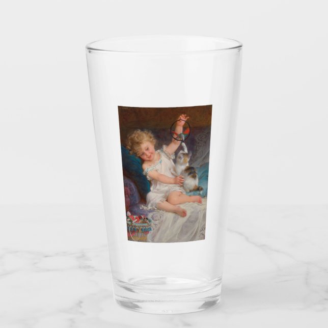 Speltid: Flickan spelar med sin Pet Kitten Glaskopp (Framsida)