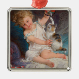 Speltid: Flickan spelar med sin Pet Kitten Julgransprydnad Metall