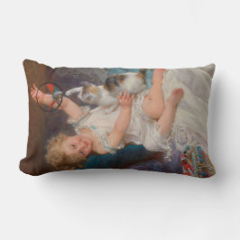 Speltid: Flickan spelar med sin Pet Kitten Lumbarkudde