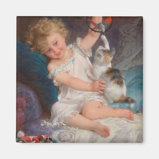 Speltid: Flickan spelar med sin Pet Kitten Magnet (Framsidan)