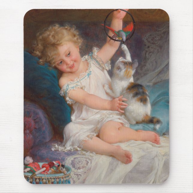 Speltid: Flickan spelar med sin Pet Kitten Musmatta (Framsidan)