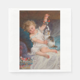 Speltid: Flickan spelar med sin Pet Kitten Pappersservett