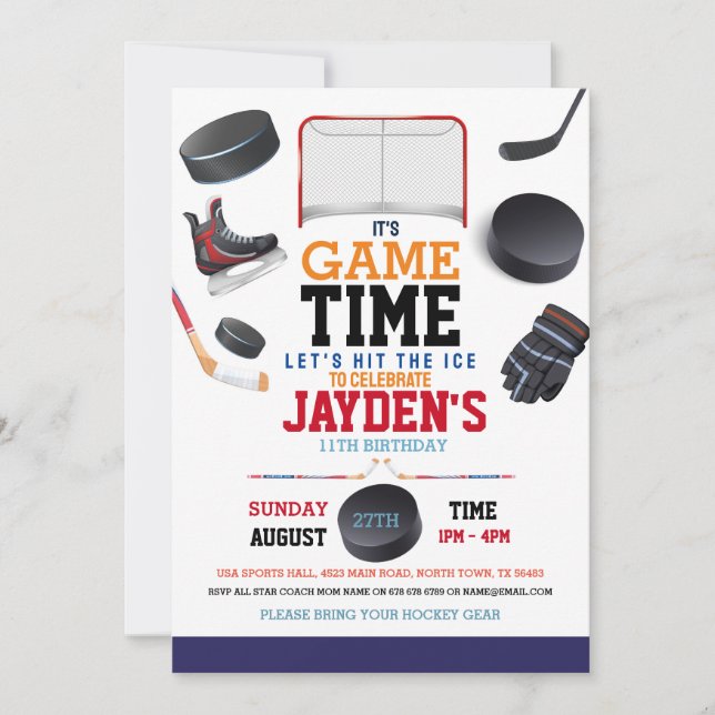 Speltid Ice Hockey Sports Birthday Inbjudningar (Framsida)