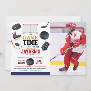 Speltid Ice Hockey Sports Photo Birthday Inbjudningar