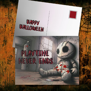 Speltiden slutar aldrig med Creepy Doll Halloween Helg Vykort