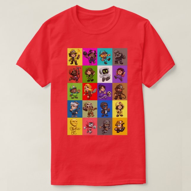Spelunky 2 Alla tecken Mönster T Shirt (Design framsida)