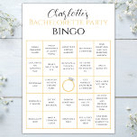 Spelutmaning för Bachelorette Bingo Guld Hen Party Kort<br><div class="desc">Bachelorette bingo är en perfekt för bakteriorettpartiet/hen party. Den här utmaningen med bingo-spelkortet har minimalistisk svartvit design med guld ring. Redigera mallen för att göra den unik. Klicka - personalisera - för att lägga till din anpassning.</div>
