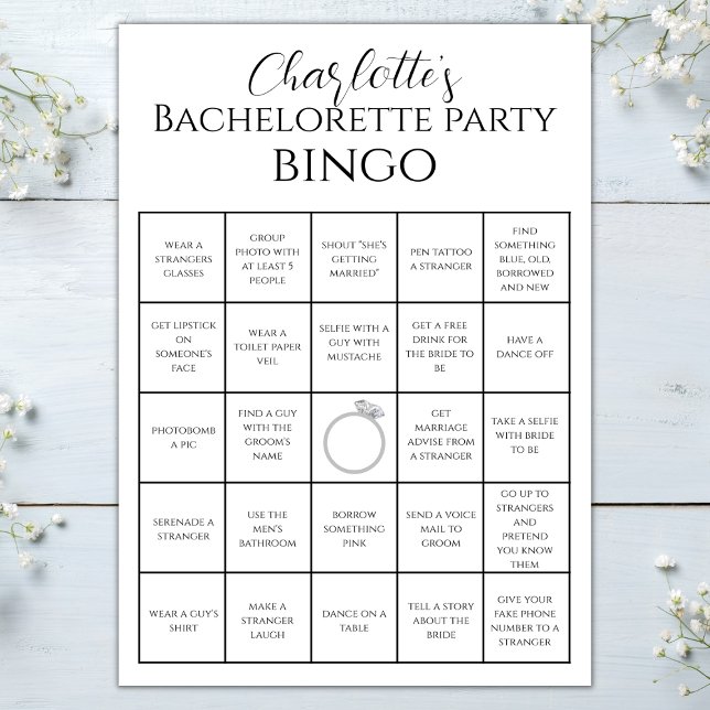 Spelutmaning för Bachelorette Bingo Hen Party Kort (bachelorette bingo hen party game bachelorette party games challenge bingo minimalist )