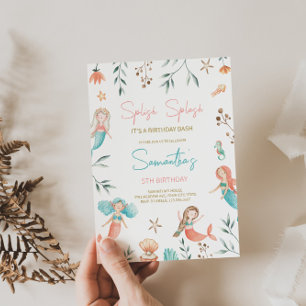 "Spensk Stänk Sjöjungfru Birthday-inbjudan Inbjudningar