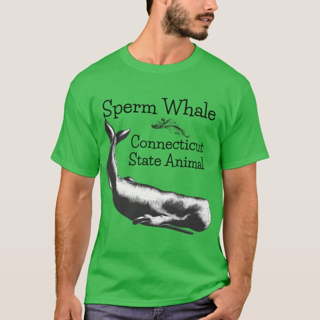 Sperm Whale Connecticut State Animal Line Drawing  T Shirt (Framsida)