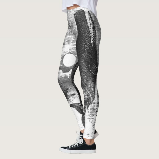 Spermacetval som bryter vattenytan, gammaldags mar leggings (Vänster)