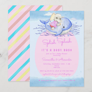 Speth Stänk Elephant Rosa Girl Bassäng Baby Shower Inbjudningar