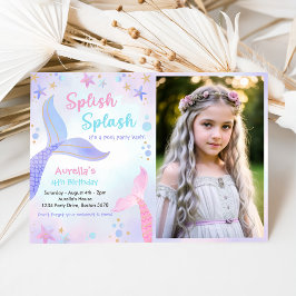 Speth Stänk Sjöjungfru Girl 4e födelsedagen Photo Inbjudningar