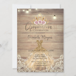 Spets, blomsterkrans, ljus, trädäckt Quinceañera-k Inbjudningar