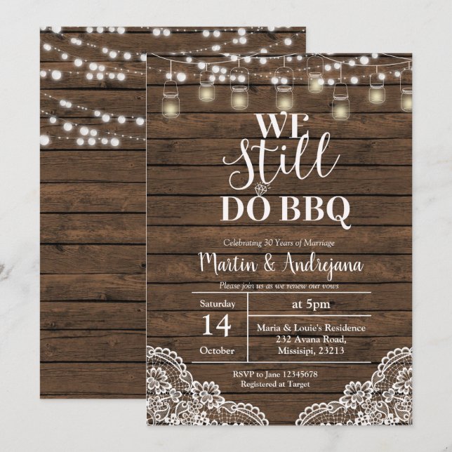 Spets Bröllopsdag Vi gör fortfarande årsdag Inbjudningar (Fram/baksida)