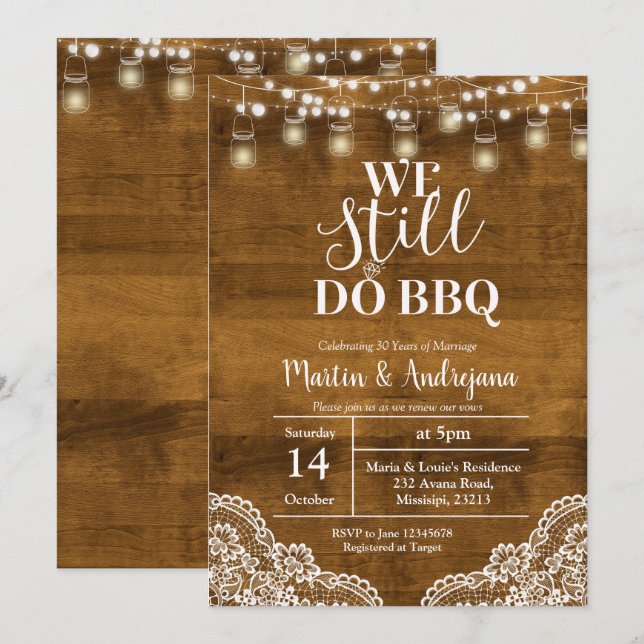 Spets Bröllopsjubileum Vi Grillar Fortfarande inbj Inbjudningar (Fram/baksida)