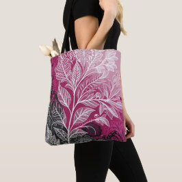 Spets Effektiv Blommig Blad Fuschia, Svart och Vit Tygkasse