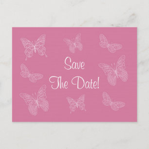Spets fjäril Save the Date vykort i rosa