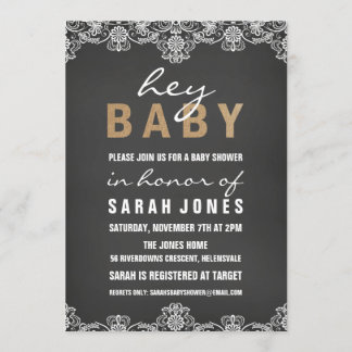 Spets & Jutespån Baby Shower Inbjudan