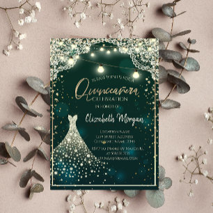 Spets,Ljus,Trä Diamanter Klänning Grön Quinceañera Inbjudningar