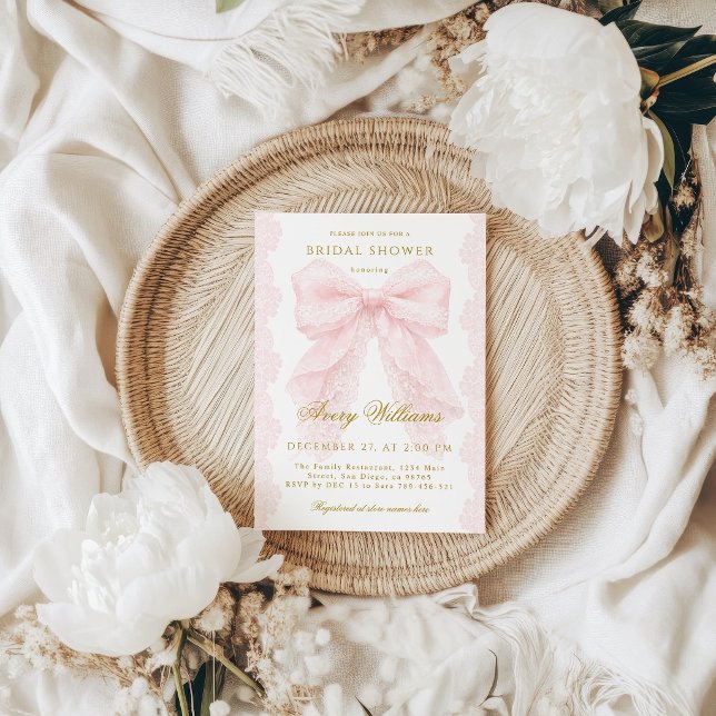 Spets Rosa Båge Bröllopsfest Elegant Inbjudningar (Skapare uppladdad)