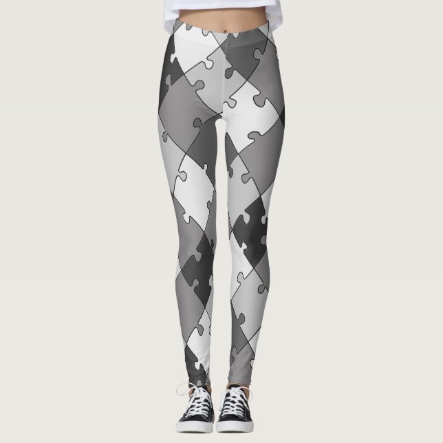 Spetsar av Grått-dram med spjälad diagonal-pussel Leggings (Framsida)