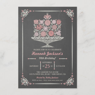 Spetsblommig födelsedagstårta Krittabord Invitatio Inbjudningar
