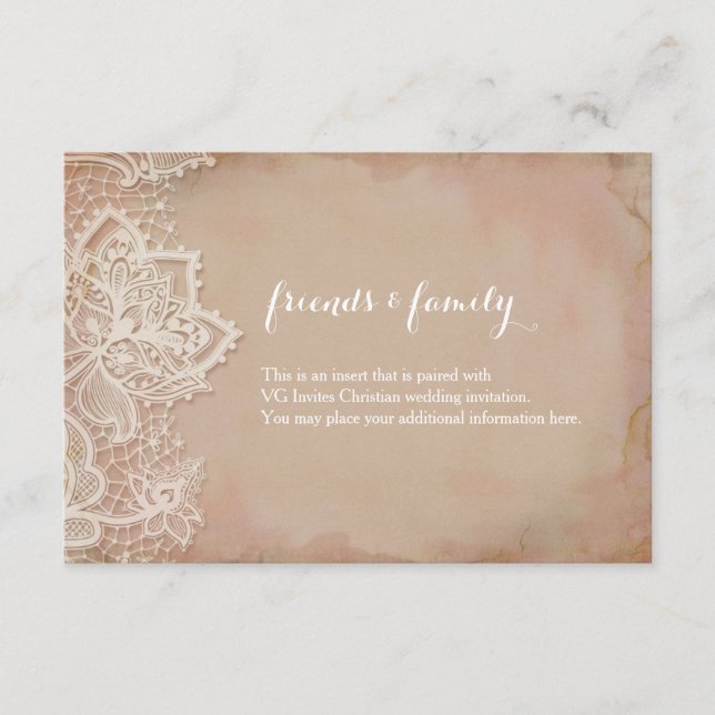 Spetsbröllopsinsats - Vintage Rosa Tilläggskort (Framsida)