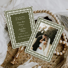 Spetsdoily Vintage Grön Foto Bröllop Spara Datumet